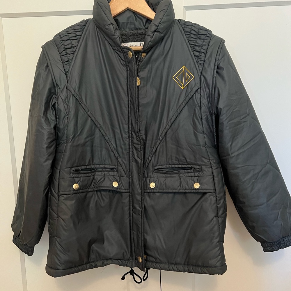 Unique vintage Christian Dior puffer steel grey jacket vest combo size 0 / 2